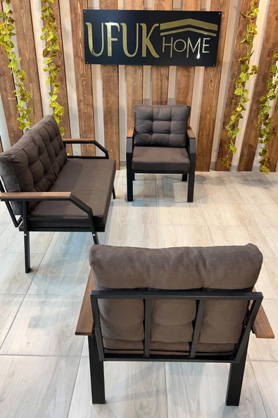 UFUK HOME Kavacık 2 1 1 Koyu Kahve Bahçe Takımı, Bahçe Mobilyası, Balkon Takımı, Koyu Kahve Bahçe Çay Seti - 2