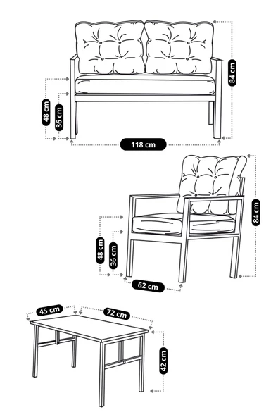 UFUK HOME Aşkın 211 Sehpalı Antrasit Fermuarlı Bahçe Balkon Takımı, Cafe, Salon - Metal Kanepe Koltuk Takımı - 4