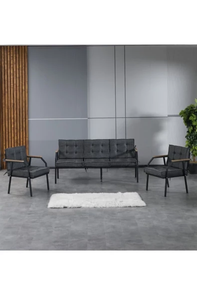 UFUK HOME Aşkın 311 Antrasit Fermuarlı Bahçe Balkon Takımı, Cafe, Salon - Metal Kanepe Koltuk Takımı