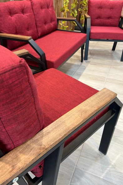 UFUK HOME Kavacık 2 1 1 Bordo  Bahçe Takımı, Bahçe Mobilyası, Balkon Takımı, Bordo Bahçe Çay Seti - 3