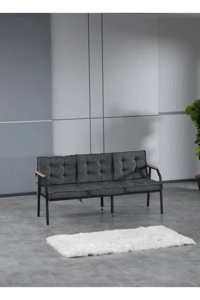 UFUK HOME Aşkın 311 Antrasit Fermuarlı Bahçe Balkon Takımı, Cafe, Salon - Metal Kanepe Koltuk Takımı - 2
