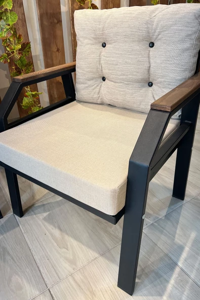 UFUK HOME Kavacık 2 1 1 Bej Bahçe Takımı, Bahçe Mobilyası, Balkon Takımı, Koyu Kahve Bahçe Masa Takımı - 3