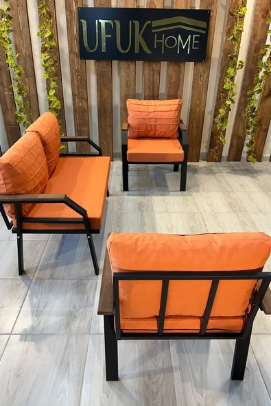 UFUK HOME Kavacık 2 1 1 Turuncu Bahçe Takımı, Bahçe Mobilyası, Balkon Takımı, Kiremit Bahçe Çay Seti - 2