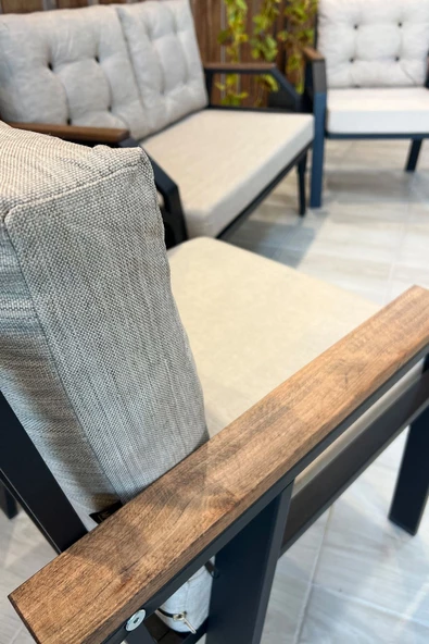 UFUK HOME Kavacık 2 1 1 Bej Bahçe Takımı, Bahçe Mobilyası, Balkon Takımı, Koyu Kahve Bahçe Masa Takımı - 2