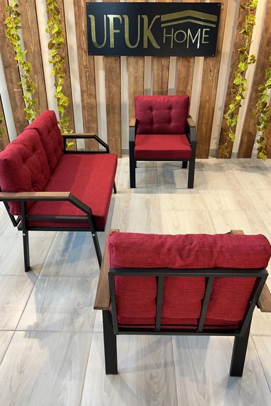 UFUK HOME Kavacık 2 1 1 Bordo  Bahçe Takımı, Bahçe Mobilyası, Balkon Takımı, Bordo Bahçe Çay Seti - 2