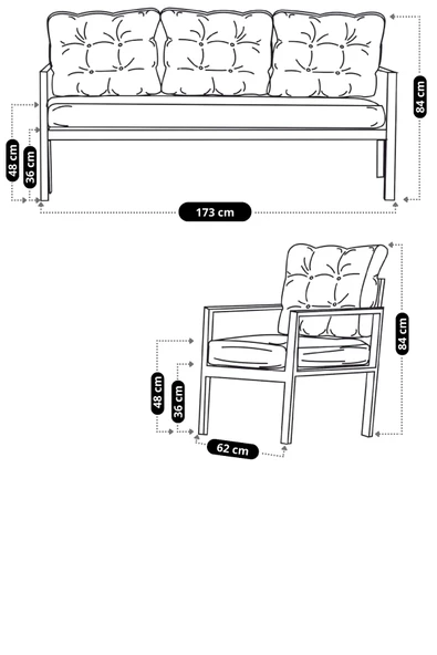 UFUK HOME Aşkın 311 Antrasit Fermuarlı Bahçe Balkon Takımı, Cafe, Salon - Metal Kanepe Koltuk Takımı - 4
