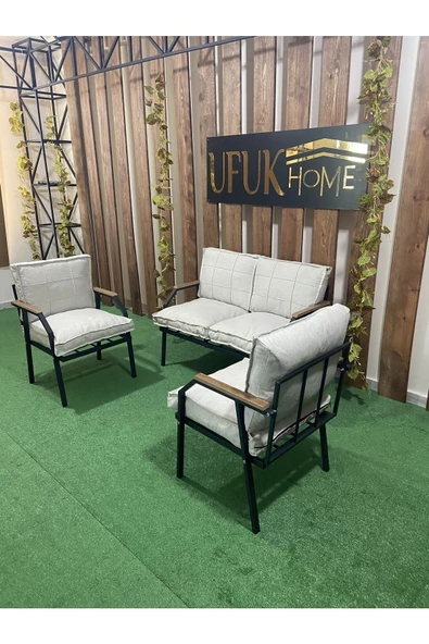 UFUK HOME Linda 2 1 1 Krem Bahçe Takımı, Balkon Mobilyası, Balkon Bahçe Koltuk Takımı, Bahçe Masa Takımı, Çay Seti - 2