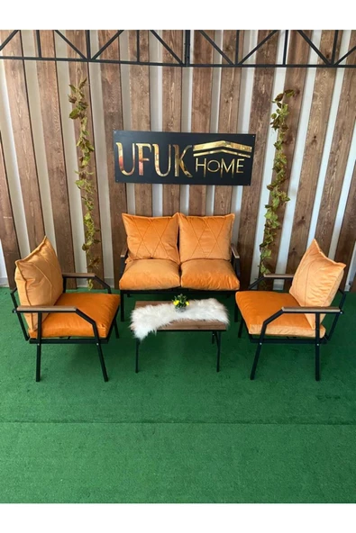 UFUK HOME Linda 2 1 1 Sehpalı Turuncu Bahçe Takımı, Balkon Mobilyası, Balkon Bahçe Mobilyaları, Bahçe Masa Takımı - 2