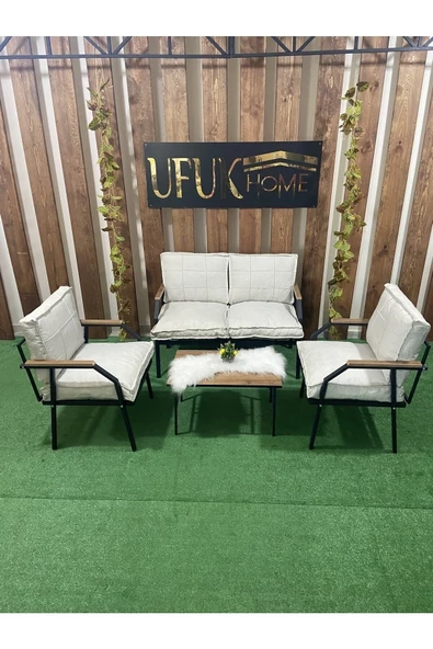 UFUK HOME Linda 2 1 1 Sehpalı Krem Bahçe Takımı, Balkon Mobilyası, Balkon Bahçe Mobilyaları, Bahçe Masa Takımı - 2