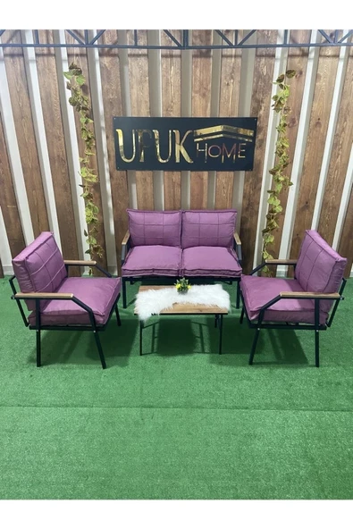 UFUK HOME Linda 2 1 1 Sehpalı Lila Bahçe Takımı, Balkon Mobilyası, Balkon Bahçe Mobilyaları, Bahçe Masa Takımı - 2