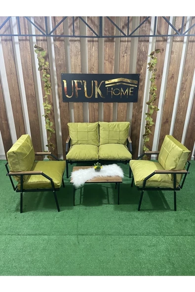 UFUK HOME Linda 2 1 1 Sehpalı Yağ Yeşili Bahçe Takımı, Balkon Mobilyası, Balkon Bahçe Mobilyaları, Masa Takımı - 2