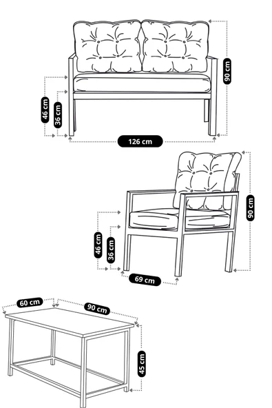 UFUK HOME Kavacık 2 1 1 Sehpalı Gri Bahçe Takımı, Bahçe Mobilyası, Balkon Takımı, Gri Renk Balkon Oturma Grubu - 4