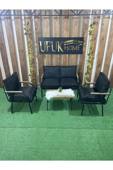 UFUK HOME Linda 2 1 1 Sehpalı Siyah Bahçe Takımı, Balkon Mobilyası, Balkon Bahçe Mobilyaları, Bahçe Masa Takımı - 2