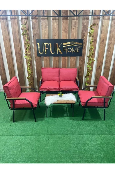 UFUK HOME Linda 211 Sehpalı ŞekerPembe Fermuarlı Bahçe Balkon Takımı, Cafe, Salon - Metal Kanepe Koltuk Takımı - 2