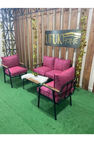 UFUK HOME Linda 2 1 1 Sehpalı Pudra Pembe Bahçe Takımı, Balkon Mobilyası, Şık Ve Rahat Bahçe Mobilyaları, Bahçe Balkon Takımı - 2