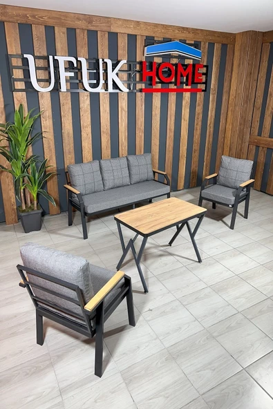 UFUK HOME Kavacık 3+1+1 Masalı Gri Bahçe Mobilyası, Balkon Çay Seti, Bahçe Koltuk Takımı