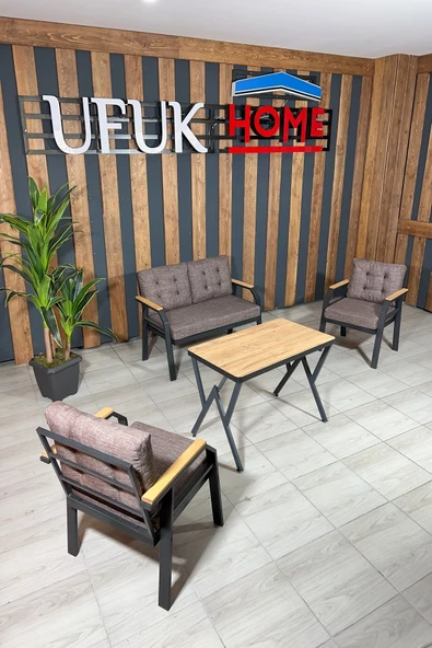 UFUK HOME Kavacık 2 1 1 Masa Açık Kahve Bahçe Mobilyası, Balkon Çay Seti, Bahçe Koltuk Takımı, Balkon Takımı