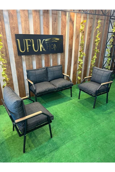 UFUK HOME Linda 2+1+1 Antrasit Bahçe Balkon Takımı, Balkon Mobilyası, Teras Takımı, Cafe Sandalyesi, Bahçe Takımları - 2
