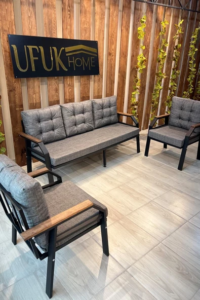 UFUK HOME Kavacık 3 1 1 Gri Bahçe Takımı, Bahçe Mobilyası, Bahçe Masa Takımı, Balkon Bahçe Mobilyaları - 4