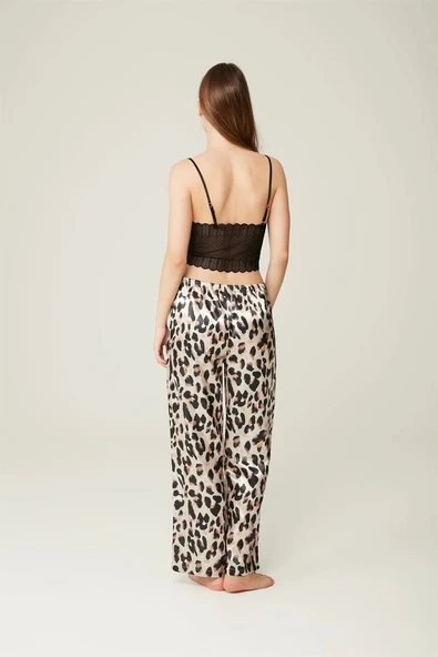 Saten Ashley Sabahlık Büstiyer Pantolon 3'lü Takım Leopard - 4