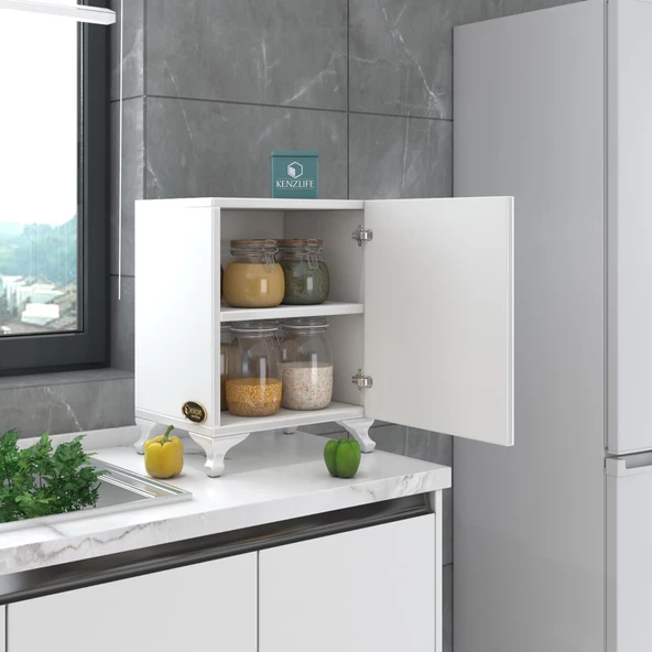 Kenzlife mutfak dolabı mine 048X030X032 byz kapaklı ayaklı banyo evrak ofis kitaplık ayakkabılık kiler
