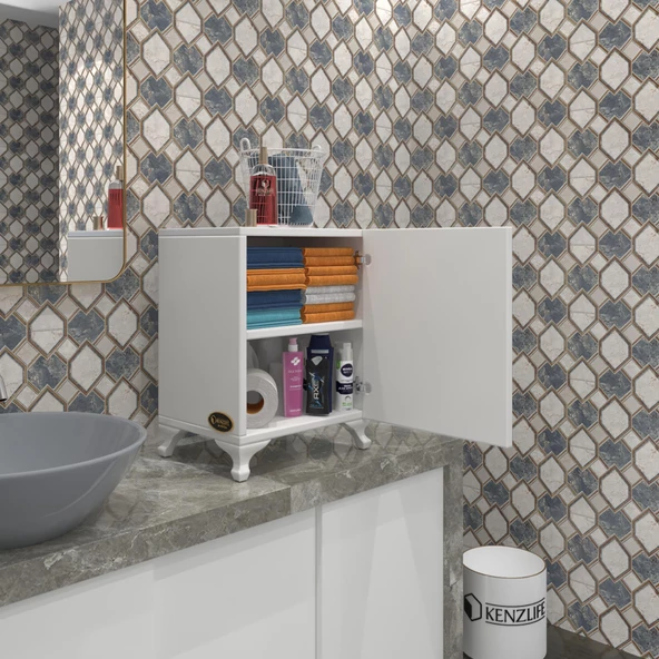 Kenzlife mutfak dolabı mine 048X030X032 byz kapaklı ayaklı banyo evrak ofis kitaplık ayakkabılık kiler - 6