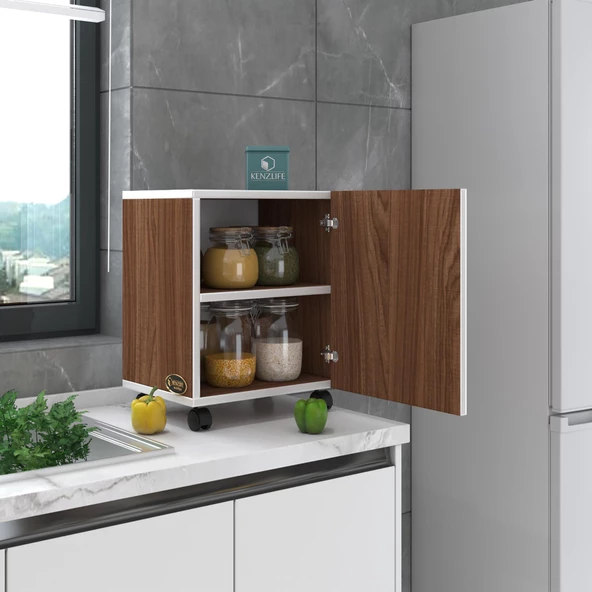 Kenzlife mutfak dolabı mine 048*030*032 cvz kapaklı tekerlekli banyo evrak ofis kitaplık ayakkabılık kiler - 4