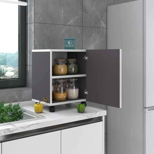 Kenzlife mutfak dolabı mine 048*030*032 gri kapaklı tekerlekli banyo evrak ofis kitaplık ayakkabılık kiler - 8