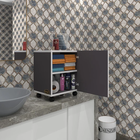 Kenzlife mutfak dolabı mine 048*030*032 gri kapaklı tekerlekli banyo evrak ofis kitaplık ayakkabılık kiler - 10