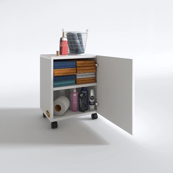 Kenzlife mutfak dolabı mine 048X030X032 byz kapaklı tekerlekli banyo evrak ofis kitaplık ayakkabılık kiler - 2