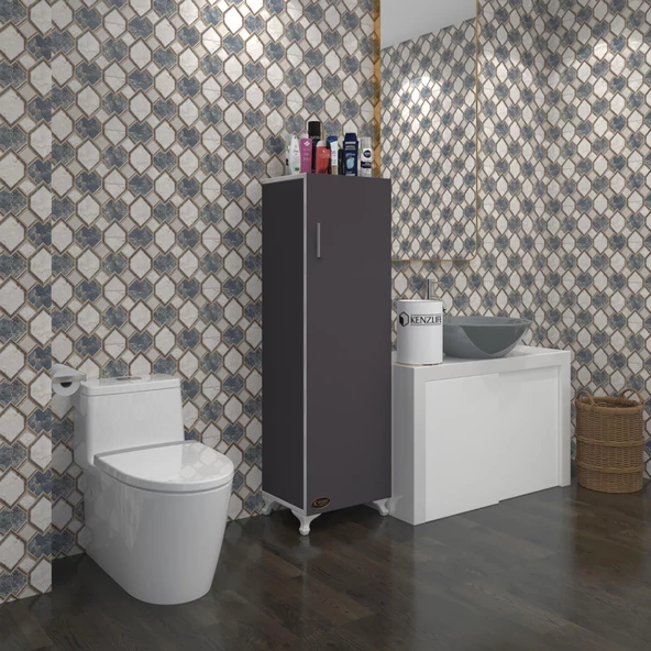 Kenzlife mutfak dolabı mine 128*030*032 gri kapaklı ayaklı banyo evrak ofis kitaplık ayakkabılık kiler - 6