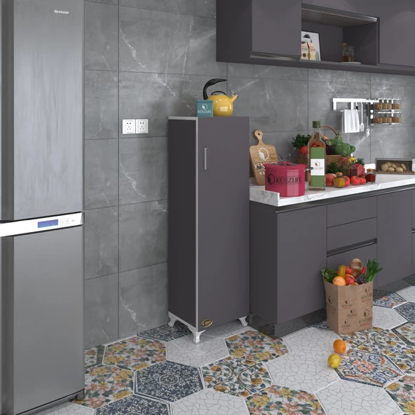 Kenzlife mutfak dolabı mine 128*030*032 gri kapaklı ayaklı banyo evrak ofis kitaplık ayakkabılık kiler