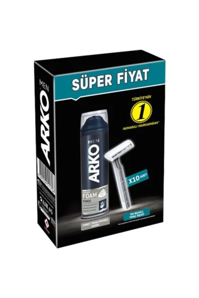 Arko Nem Tekli Tıraş Bıçağı 10 Adet + Force Tıraş Köpüğü Pro 200 Ml - 2
