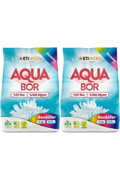 Boron AquaBor Matik Toz Çamaşır Deterjanı 8KG (Renkliler İçin) 52 Yıkama (2PK*4KG)