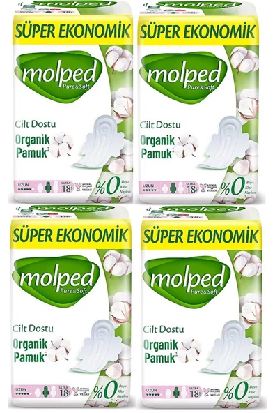 Molped Pure & Soft Uzun Süper Ekonomik Ped 18 Li X 4 Adet