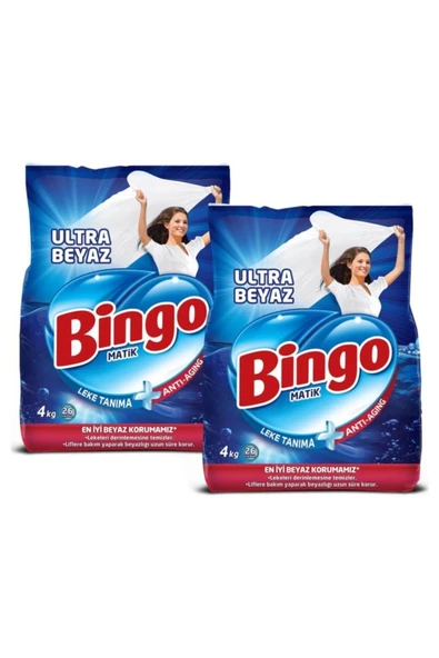 Bingo Matik Toz Çamaşır Deterjanı 4 Kg Ultra Beyaz 2'li - 2