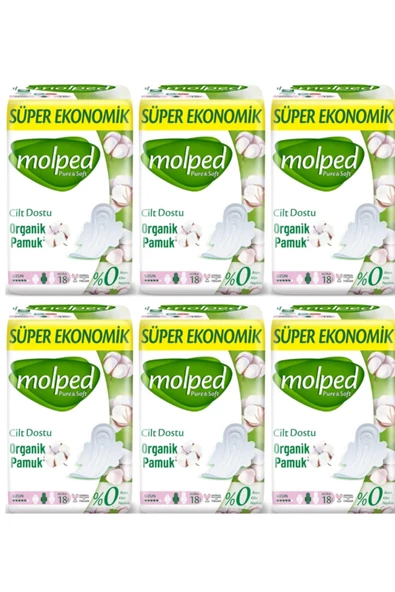 Molped Pure&soft Hijyenik Ped Süper Ekonomik Uzun 18 Li 6 Adet