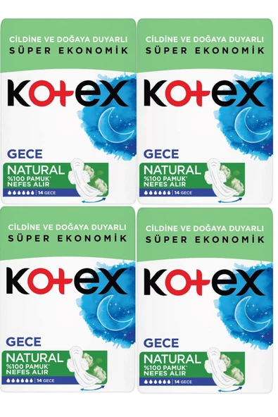 Kotex Natural Gece Hijyenik Ped 14'lü 4 Adet