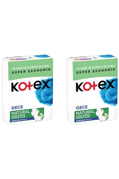 Kotex Hijyenik Ped Natural Gece 14lü X2 Adet