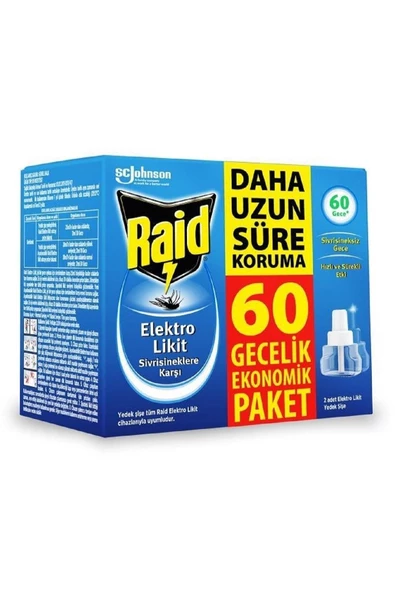 Johnson Raid Elekro Likit 2 Yedek, Ekonomik Paket, 60 Gece (sivrisineklere Karşı)