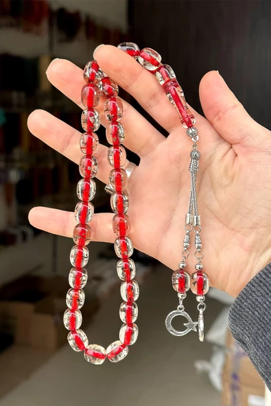 Çay Fosilli Güzel Çekimli İri Taneli Toz Kehribar Tesbih - 2