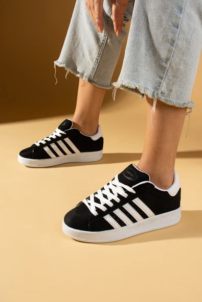 Pembe Potin Bağcıklı Rahat Kalıp Şerit Detaylı Comfort Kadın Sneaker 001-1015-24