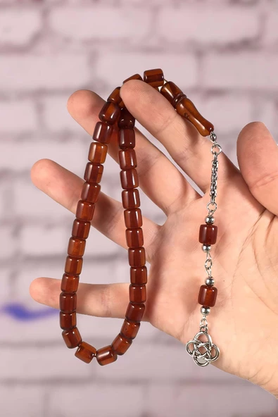 Yarım Kesme Tane Bal Rengi Tek Dal Püsküllü Toz Kehribar Tesbih - 3