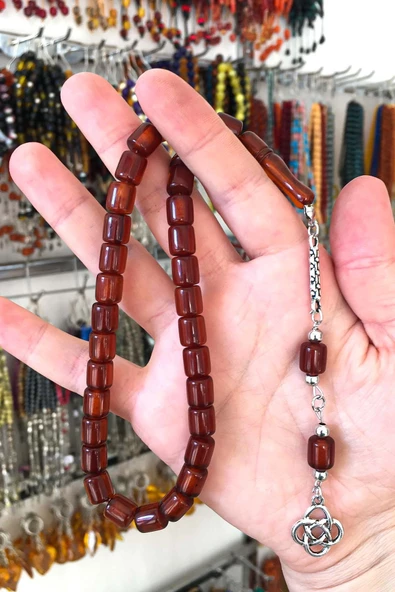 Yarım Kesme Tane Bal Rengi Tek Dal Püsküllü Toz Kehribar Tesbih - 2