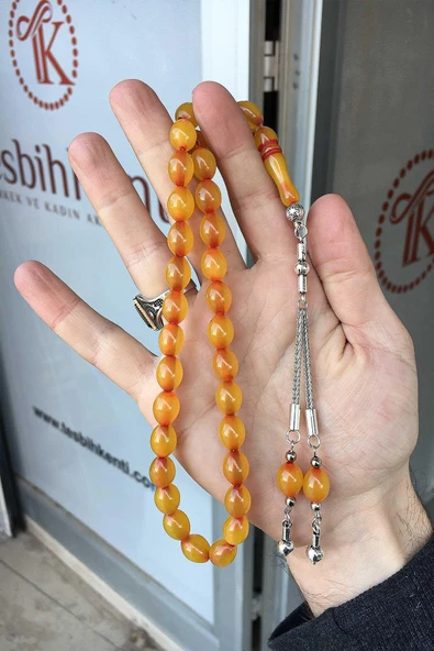 Zar Rengi Çift Püsküllü Toz Kehribar Tesbih - 2
