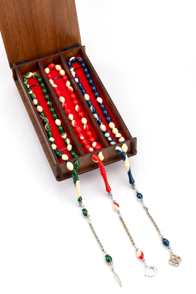Ahşap Kutuda 3'lü Toz Kehribar Bilardo Tesbih Seti - 2