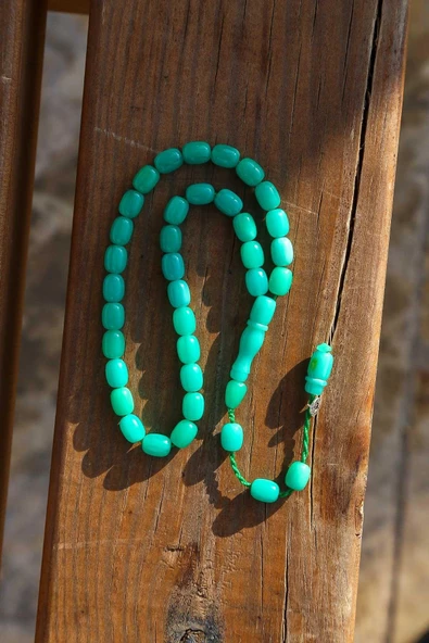 Bilek Boy Pastel Yeşili Sıkma Kehribar Tesbih - 2