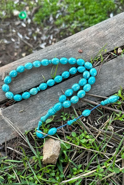 Ebruli Su Yeşili Sıkma Kehribar Tesbih - Resim 2