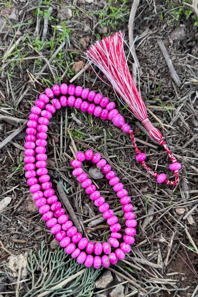 Pembe Tonda Özel Tasarım 99'luk Sıkma Kehribar Tesbihimiz