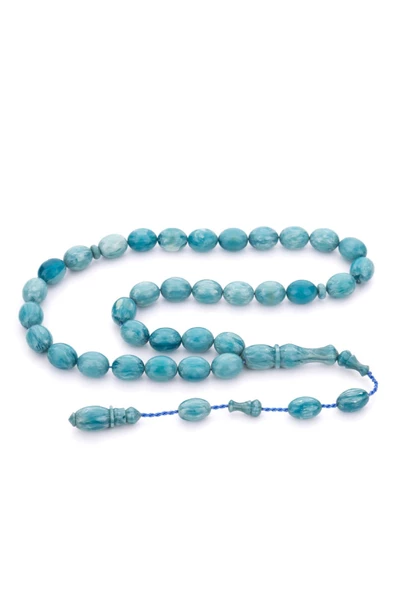 Ebruli Su Yeşili Sıkma Kehribar Tesbih - Resim 6